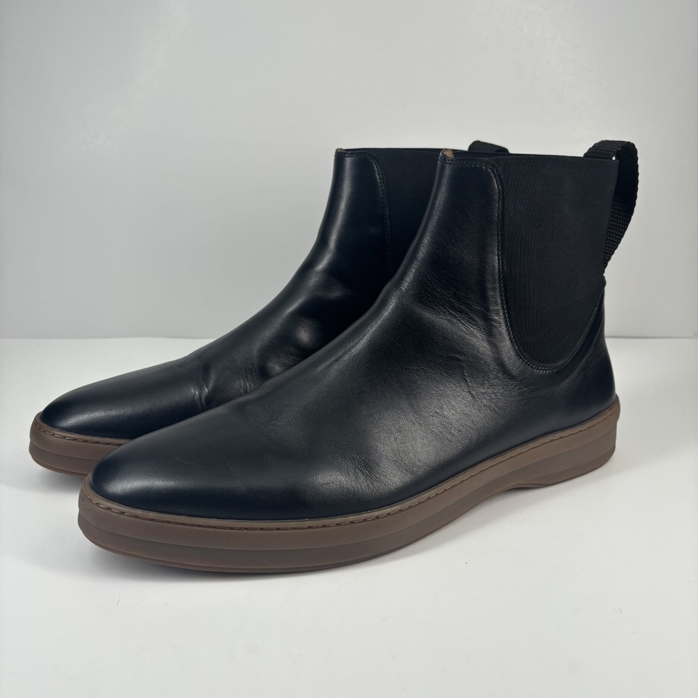 Jack Erwin Chambers Men's‎ US 12M Black Polished Leather Chelsea Boots Tan Sole